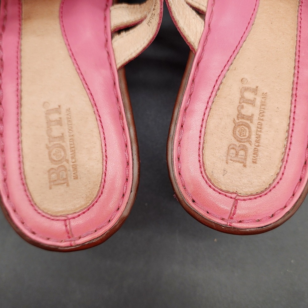 Born 8 Pink Leather Floral Wedge Sandals Boho Cottagecore Comfort Summer Slides - Picture 5 of 15